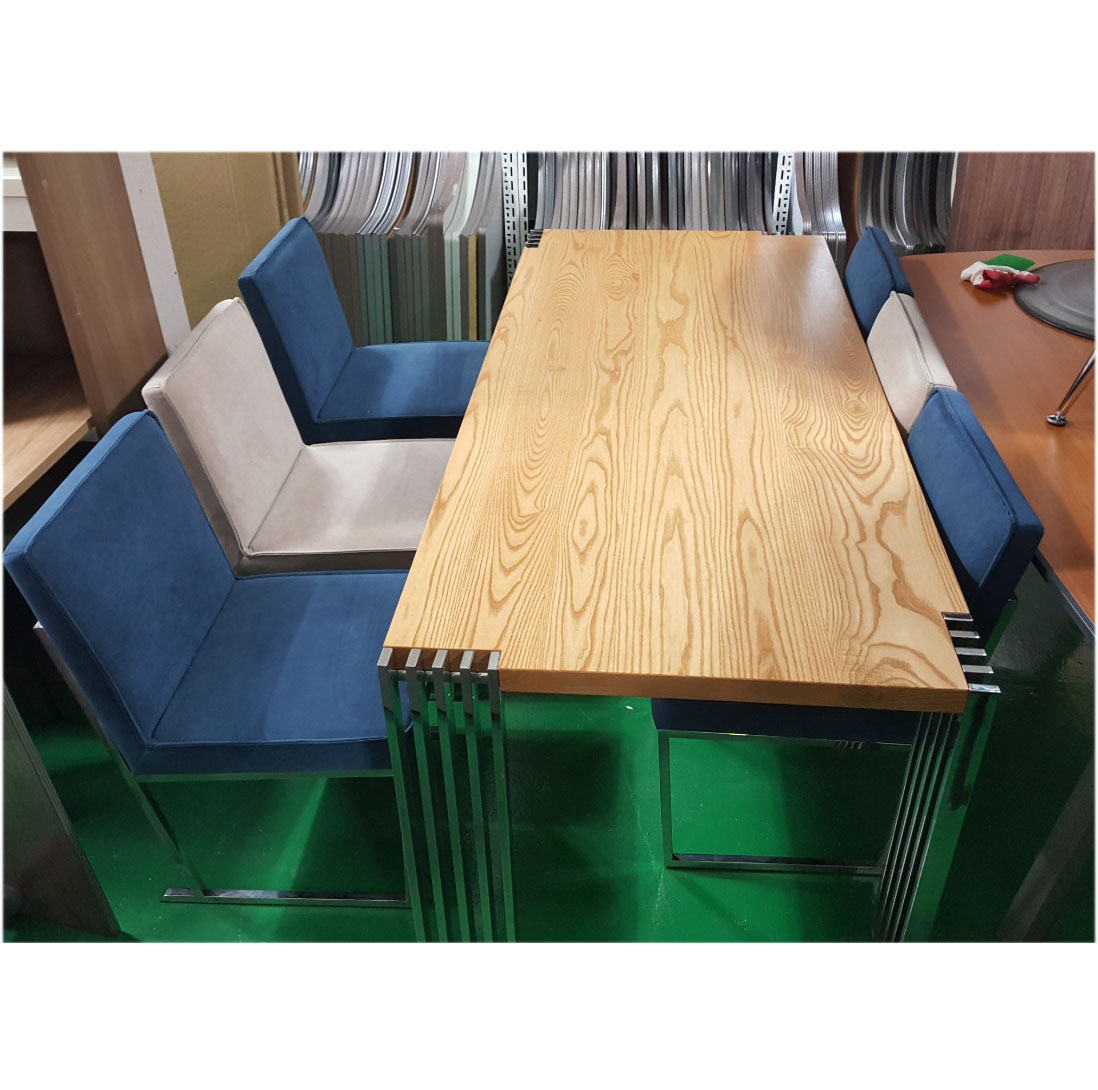 원목6인탁자 세트 세무가죽,지오디바니 2000*850