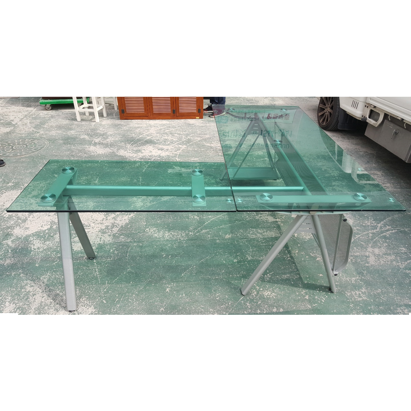 강화유리 책상세트 책상+사이드 +이동서랍