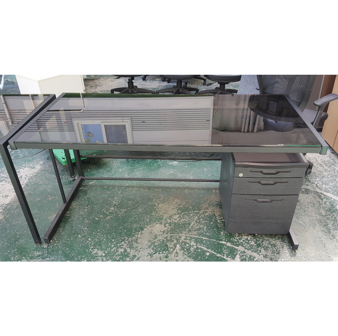 강화유리 책상 세트 이동서랍 포함