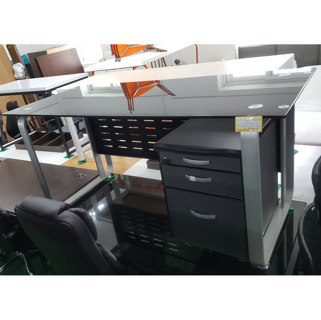 강화 유리책상 세트 이동서랍 포함