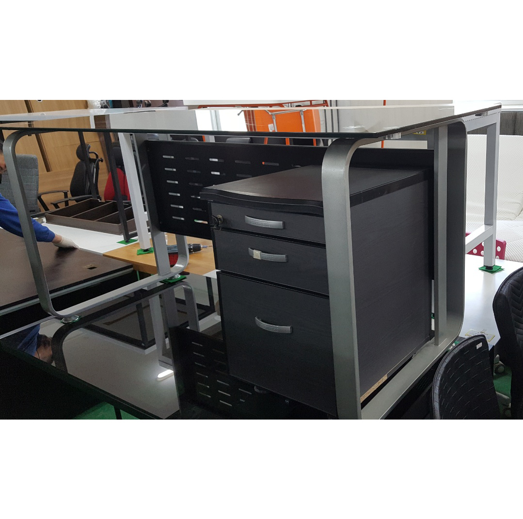 강화 유리책상 세트 이동서랍 포함