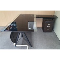 강화 유리 책상 세트 책상+사이드