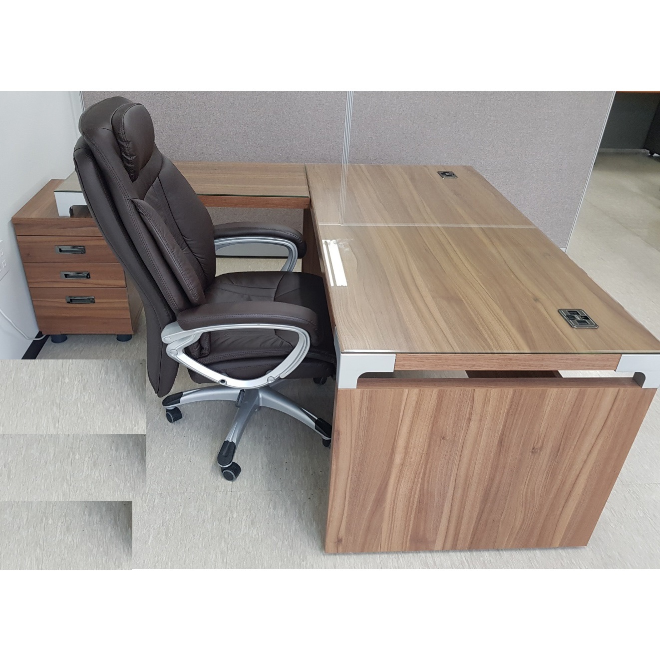 중역책상세트 책상+사이드서랍+유리