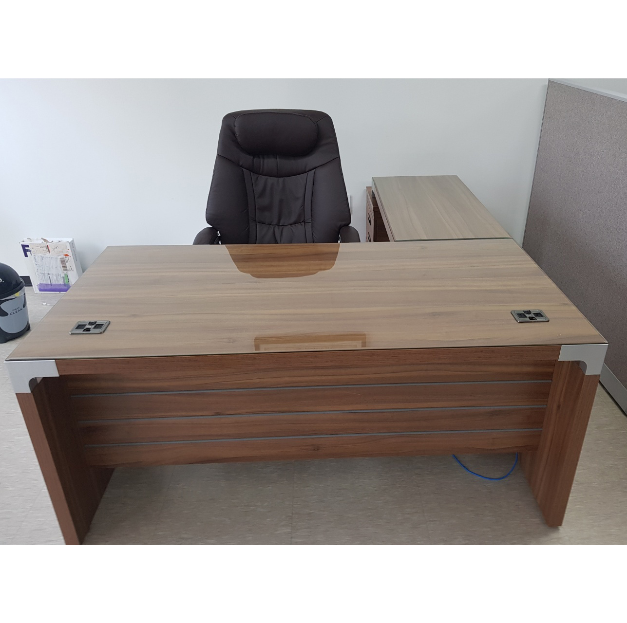 중역책상세트 책상+사이드서랍+유리